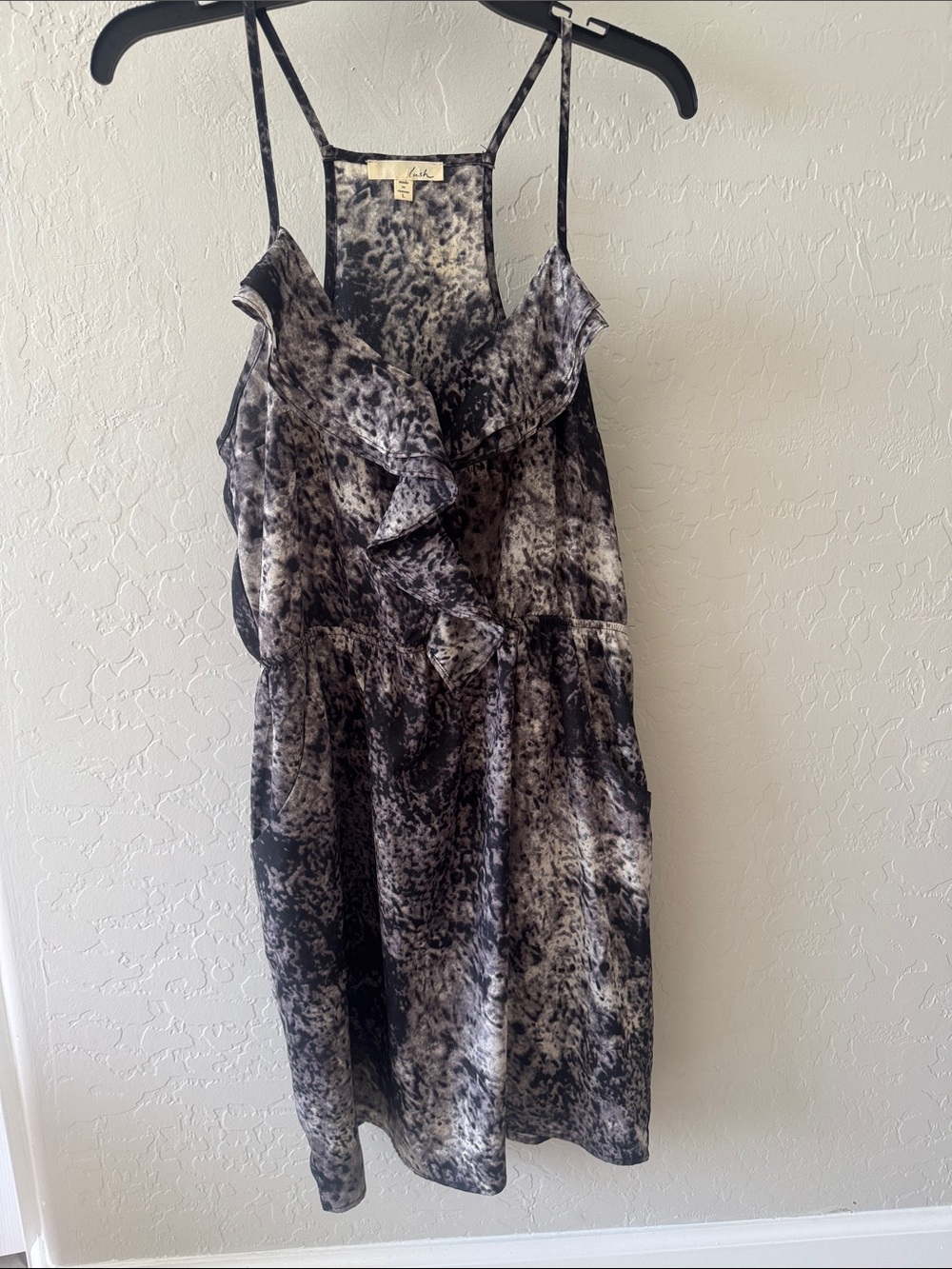 Lush Black & Gray Ruffled Spaghetti Strap Mini Dress